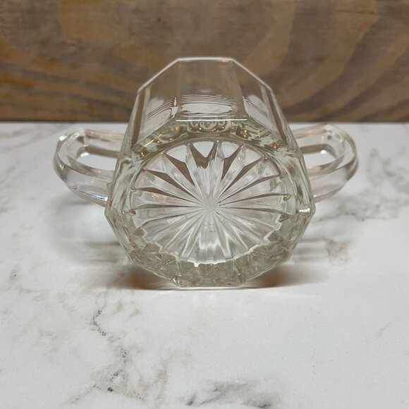 Clear Glass Sugar Bowl and Creamer Set Flower Cut Glass Design on Bottom - Picture 5 of 5